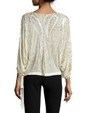 3/4-Sleeve Beaded Side-Tie Blouse, Glass