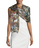 Camu Butterfly Silk Voile Shawl, Multicolor
