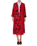 Washed Brocade Bracelet-Sleeve Topper Coat, Red