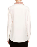 Paillette-Collar Button-Front Blouse, Natural White
