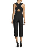 Sleeveless Plunging V-Neck Midi Jumpsuit, Black