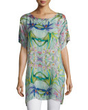 Arroyo-Ice Short-Sleeve Long Tunic, Multi/Iris