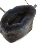 Mini Monili-Beaded Mink Bucket Bag, Navy