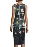 Kacied Secret Trellis-Print Midi Sheath Dress, Black