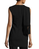 Wool Tunic with Suede Fringe, Black
