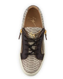 Maylondon Snake-Embossed Side-Zip Sneaker, Brown/Multi