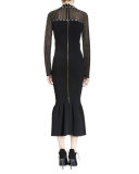 Ascher Swiss-Dot Flounce-Hem Dress, Black/Ecru