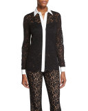 Floral-Lace Classic Blouse, Black
