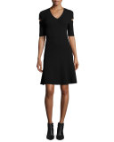 V-Neck Cutout-Sleeve Dress, Black