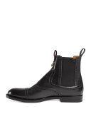 Leather Brogue Chelsea Boot, Black