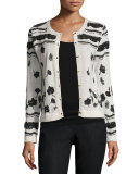 Beaded Crewneck Cropped Cardigan, Cream/Black