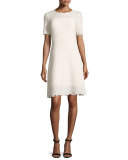 Ophelia Half-Sleeve Lace Dress, Off White/Cream