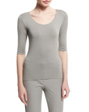Half-Sleeve Scoop-Neck Tee, Light Gray