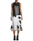 Woven Patchwork Midi Skirt, Black/White