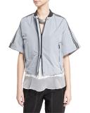 Monili-Stripe Short-Sleeve Cropped Jacket, Light Blue