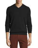 Cashmere Long-Sleeve V-Neck Sweater, Black