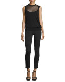 Jewel-Neck Layered Shell, Black