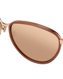 Rounded Cat-Eye Two-Tone Sunglasses, Rose Gold