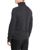 Cashmere Turtleneck Long-Sleeve Sweater, Charcoal Melange