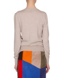 Long-Sleeve Jewel-Neck Sweater, Natural Melange