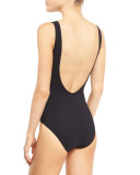 Basics V-Neck One-Piece Swimsuit, Black