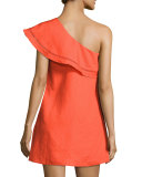One-Shoulder Ruffle Coverup Dress, Red