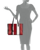 Leather Baiadera Striped Tote Bag, Black/Red/White (Nero+Fuoco+Bianco)