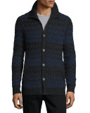 Basketweave-Knit Striped Cardigan