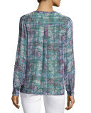 Brigid Floral Plaid Silk Shirt, Purple
