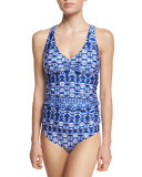 Cross-Back Printed Tankini Swim Top, Women's