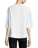 Beaded-Sunburst Half-Sleeve Blouse, Off White