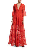 Akyria V-Neck Lace Maxi Dress, Red