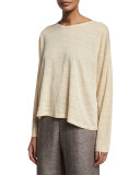 Long-Sleeve Bateau-Neck Linen Top, Limestone
