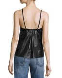 Cali Lamb Leather Sleeveless Top, Noir