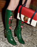 Dionysus Embroidered Knee Boot, Emerald