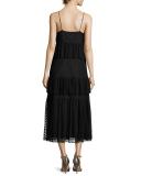 Sleeveless Polka-Dot Lace Tiered Dress, Black
