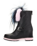 Caroline Fur-Trimmed Leather Buckled Boot