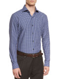 Small Check Long-Sleeve Sport Shirt, Navy