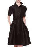 Flared Doupioni Shirtdress, Black