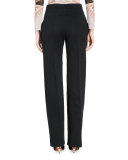 Flat-Front Slim-Leg Pants, Black