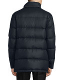 Cashmere Puffer Coat with Fur Trim, Navy
