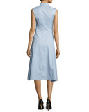 Sleeveless Twill Shirting Dress, Lake Blue