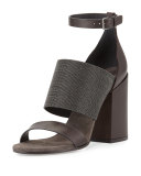Monili Ankle-Wrap Chunky-Heel Sandal, Espresso