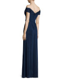 Beaded Off-the-Shoulder Gown, Navy