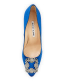 Hangisi Crystal-Buckle Satin 115mm Pump, Cobalt
