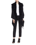 Cashmere Wrap w/ Fur Pompoms, Black