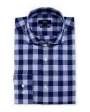 Buffalo-Check Slim-Fit Dress Shirt, Navy
