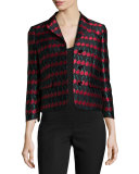 Cherry-Print Button-Front Jacket, Black