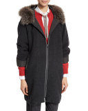 Fox-Trim Monili Zip-Front Coat, Anthracite