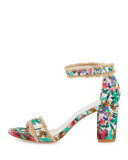 Frayed Floral Fringe City Sandal, Bright Crayon